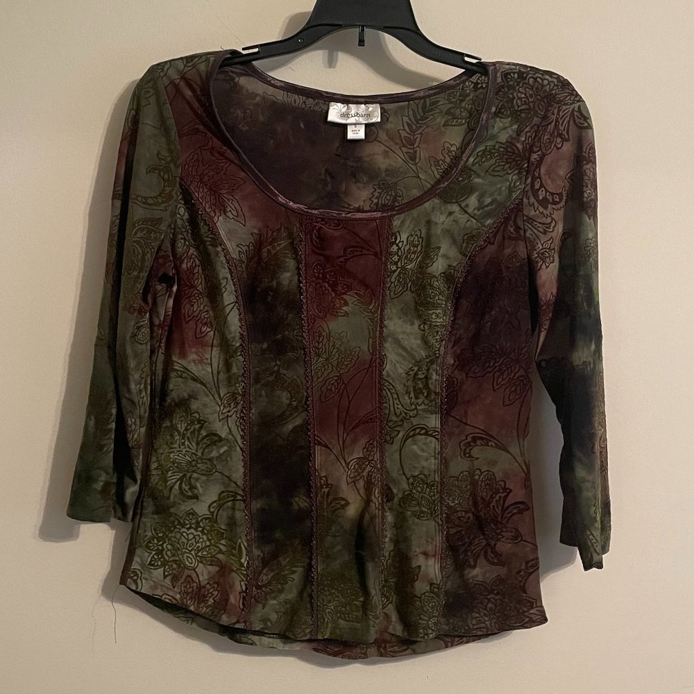 Dress Barn Green/Brown Top - Womens S